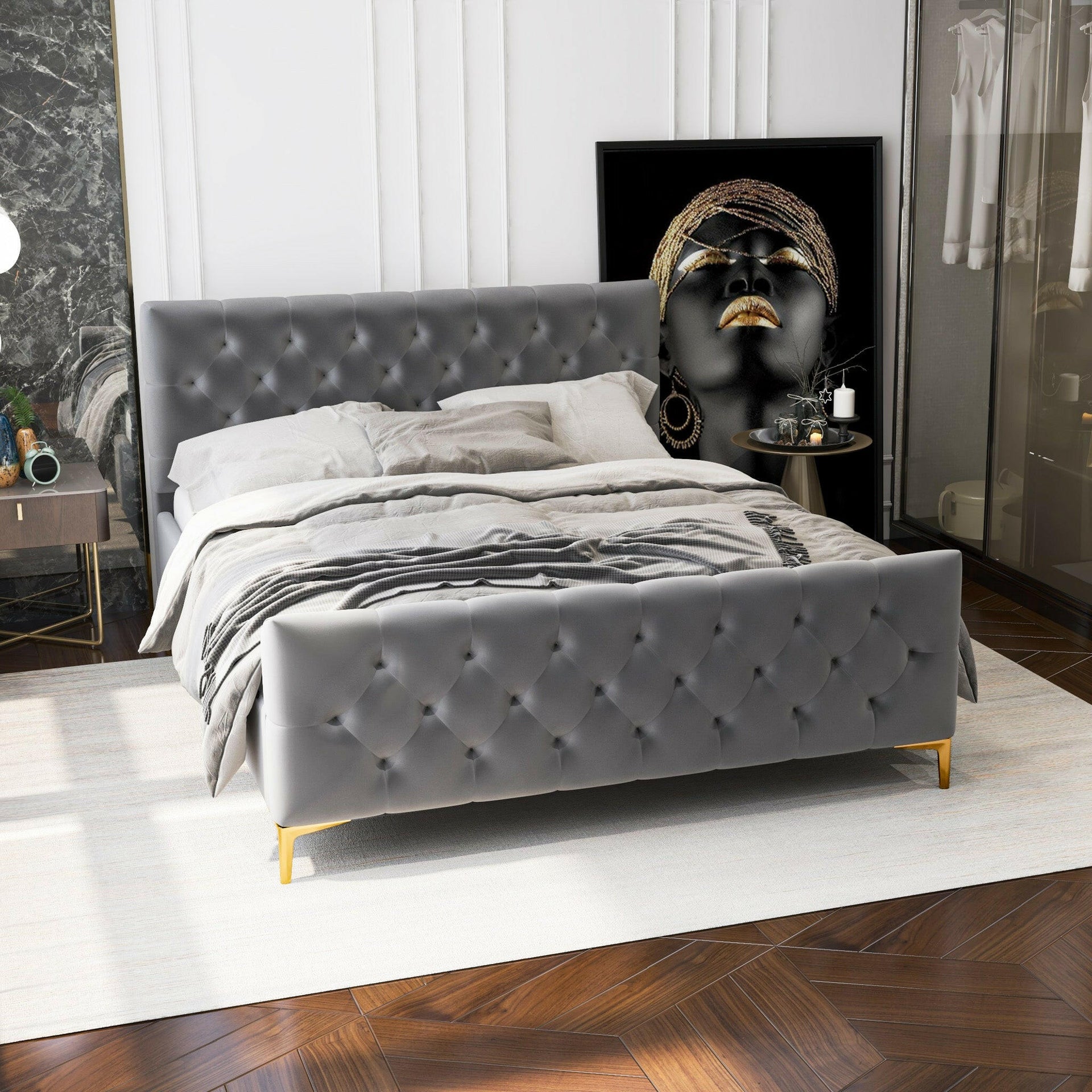 Bailey Dark Grey Velvet King Bed.