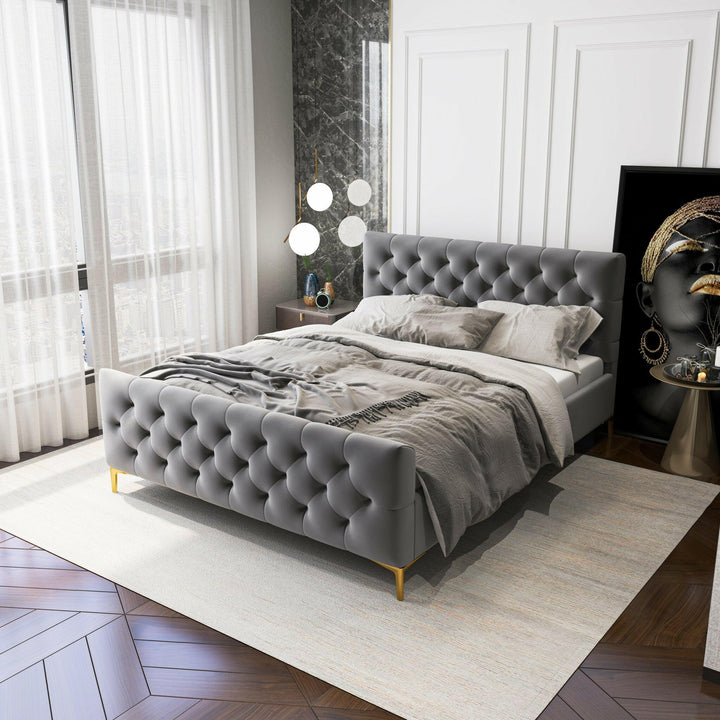 Bailey Dark Grey Velvet Queen Bed.