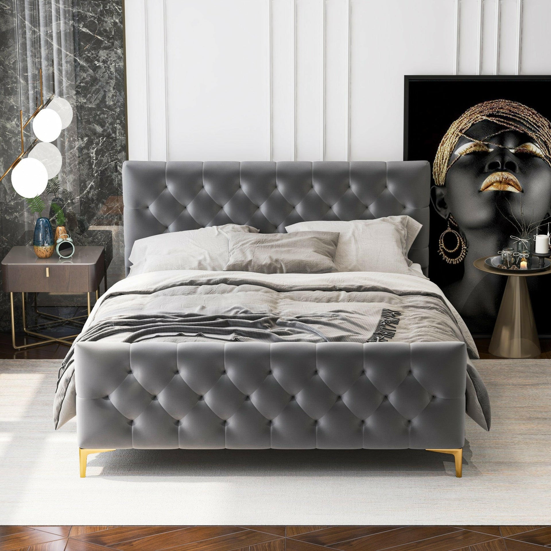 Bailey Dark Grey Velvet Queen Bed.