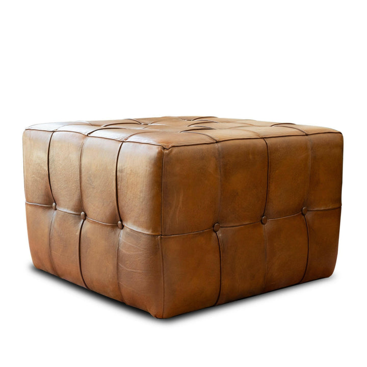 Benjiro Square Tan Leather Ottoman.