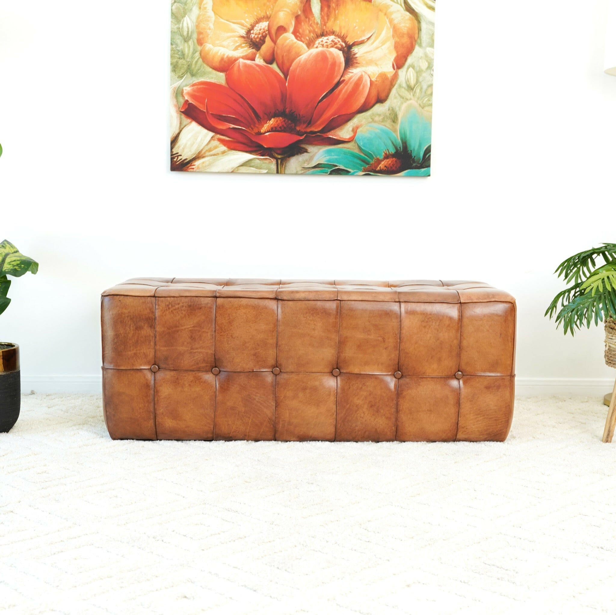 Benjiro Tan Leather Bench.