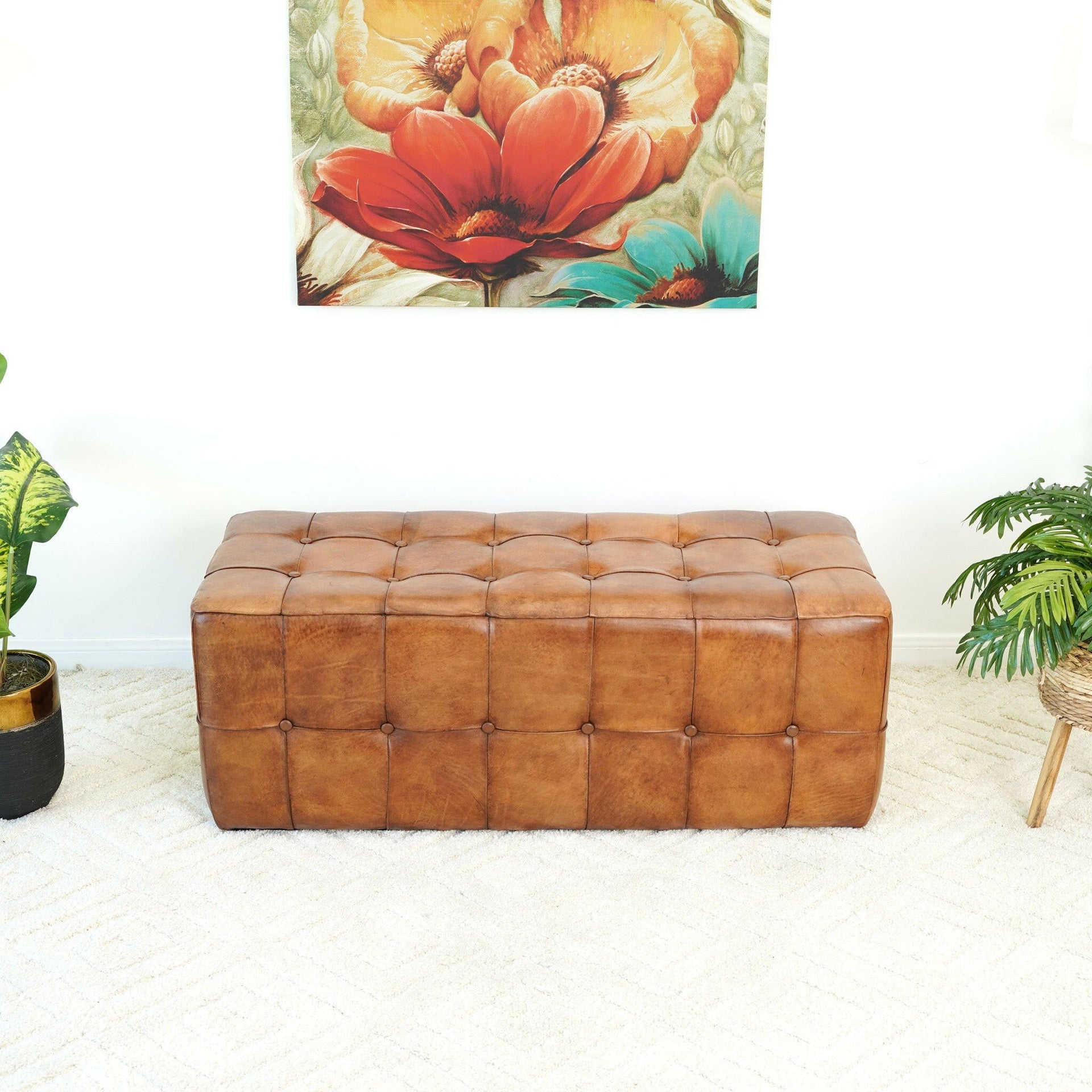 Benjiro Tan Leather Bench.