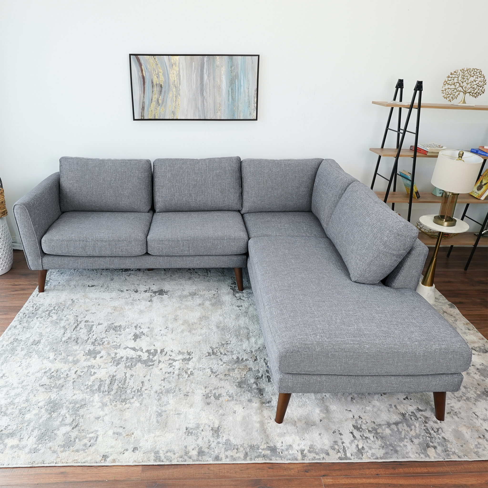 Benson Grey Fabric Sectional Sofa (Right Facing) Chaise.