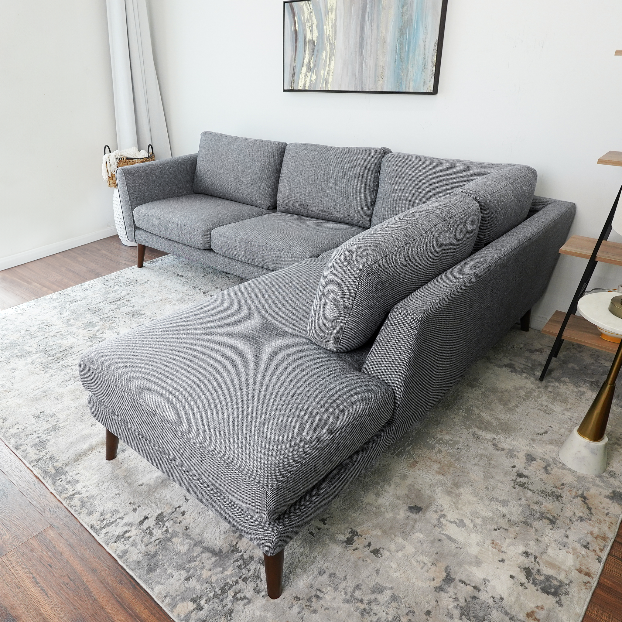 Benson Grey Fabric Sectional Sofa (Right Facing) Chaise.