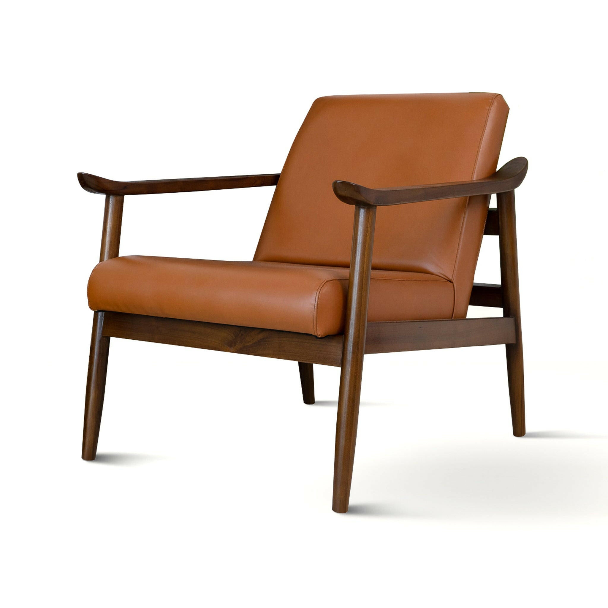 Brandon Solid Dark Tan Leather Lounge Chair.