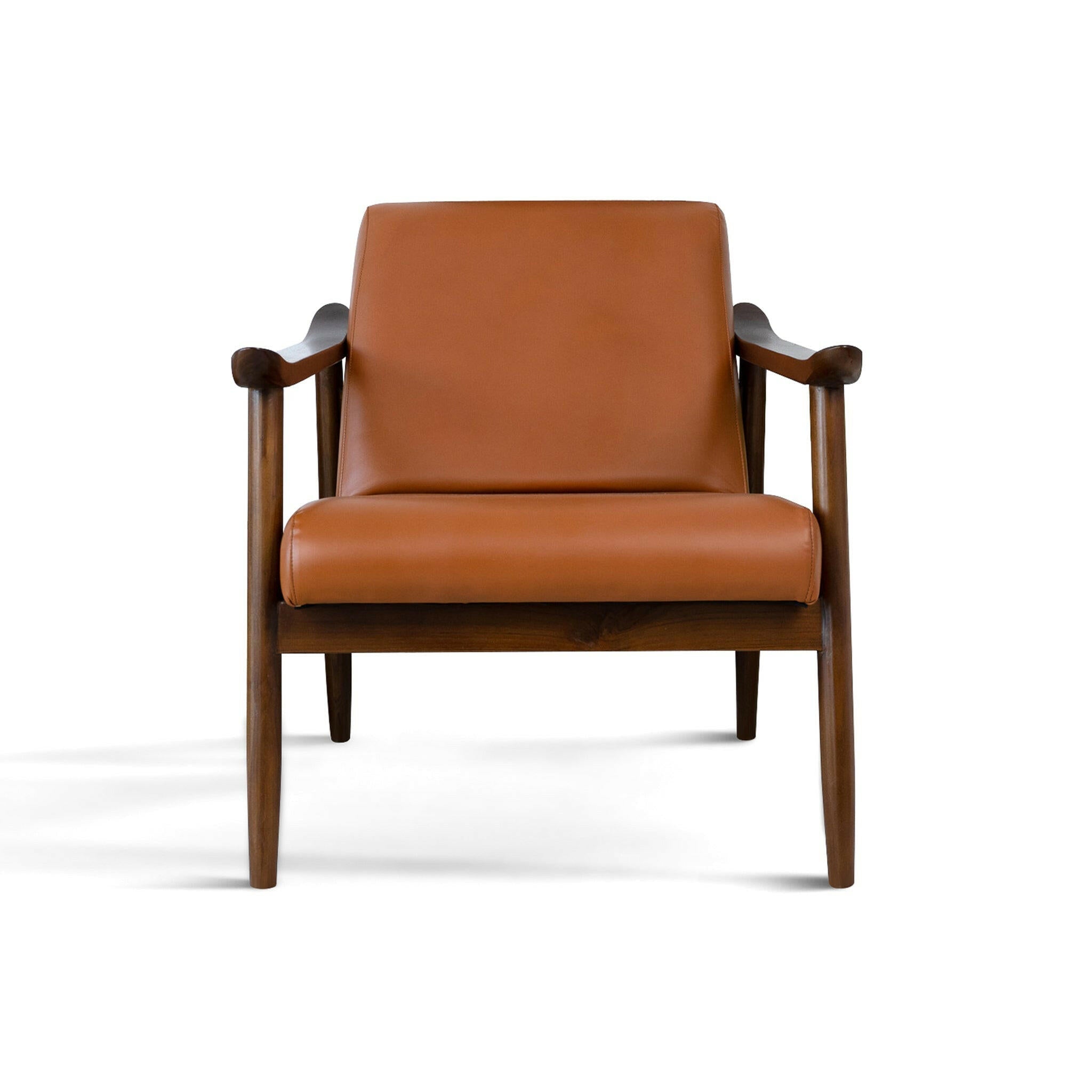 Brandon Solid Dark Tan Leather Lounge Chair.