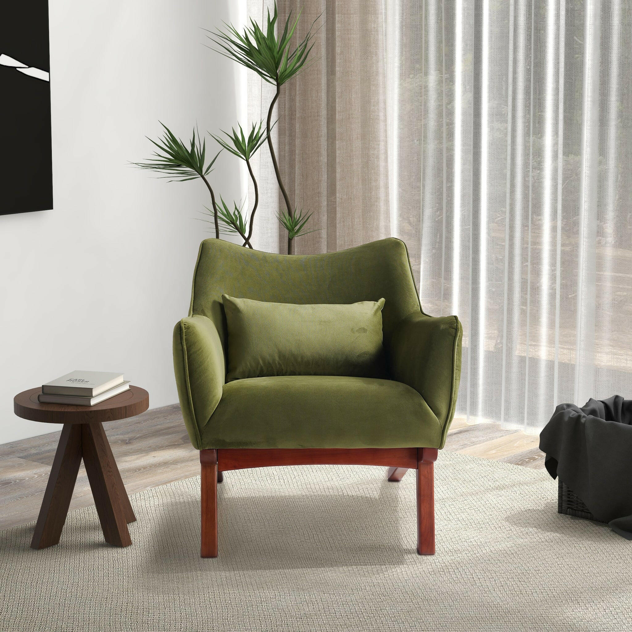 Brayden Olive Green Velvet Lounge Chair.