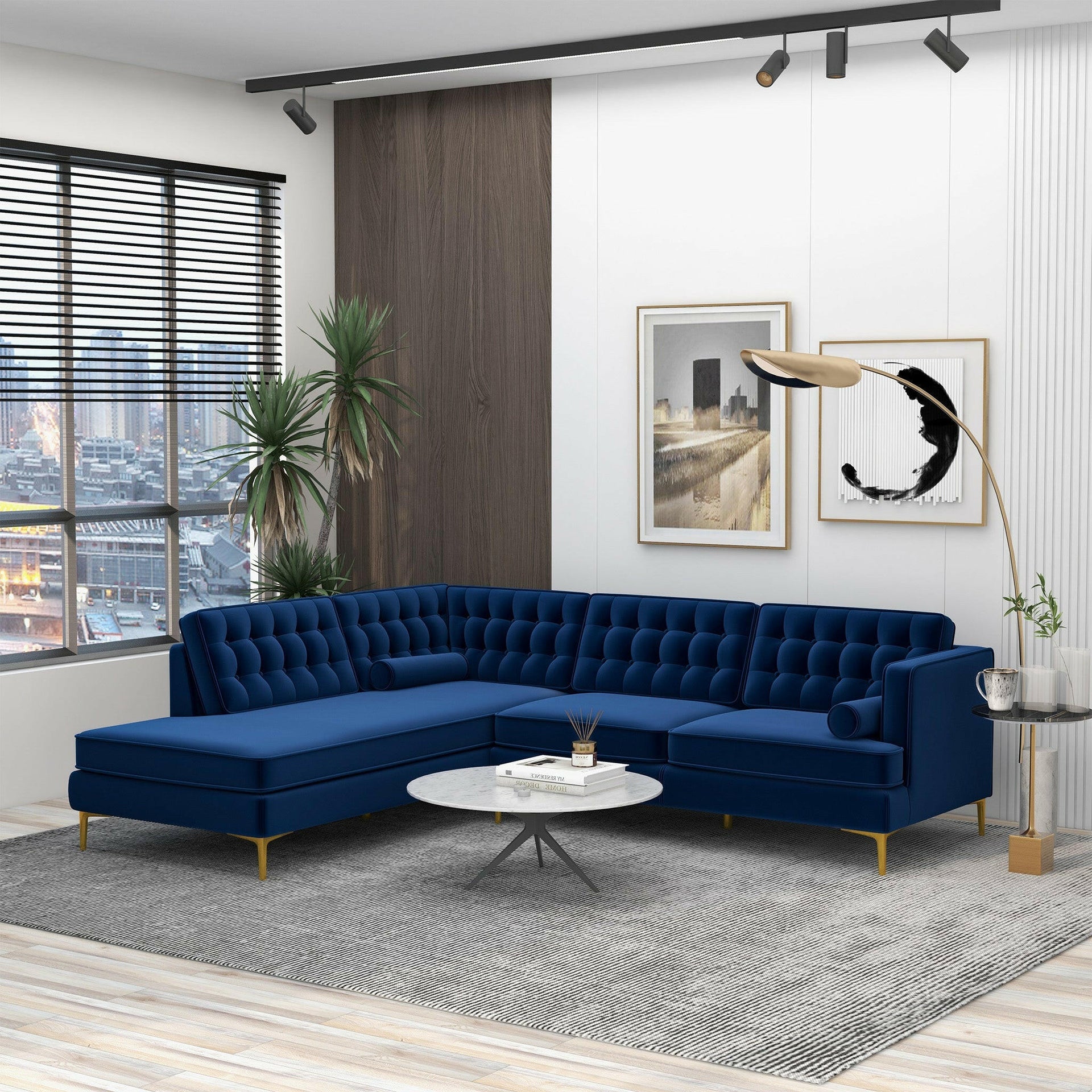 Brooke Dark Blue Sectional Sofa (Left Facing).