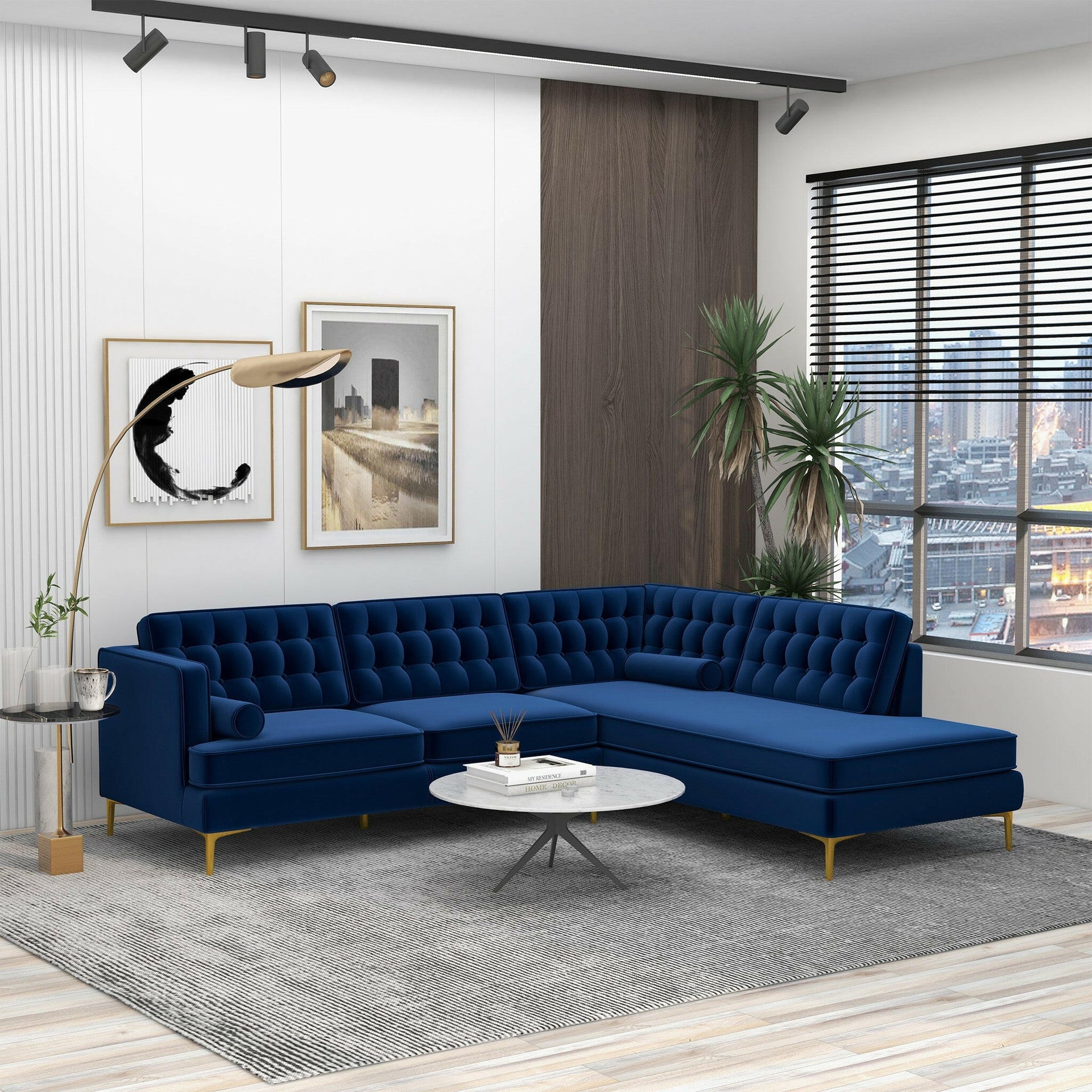 Brooke Dark Blue Sectional Sofa (Right Facing).