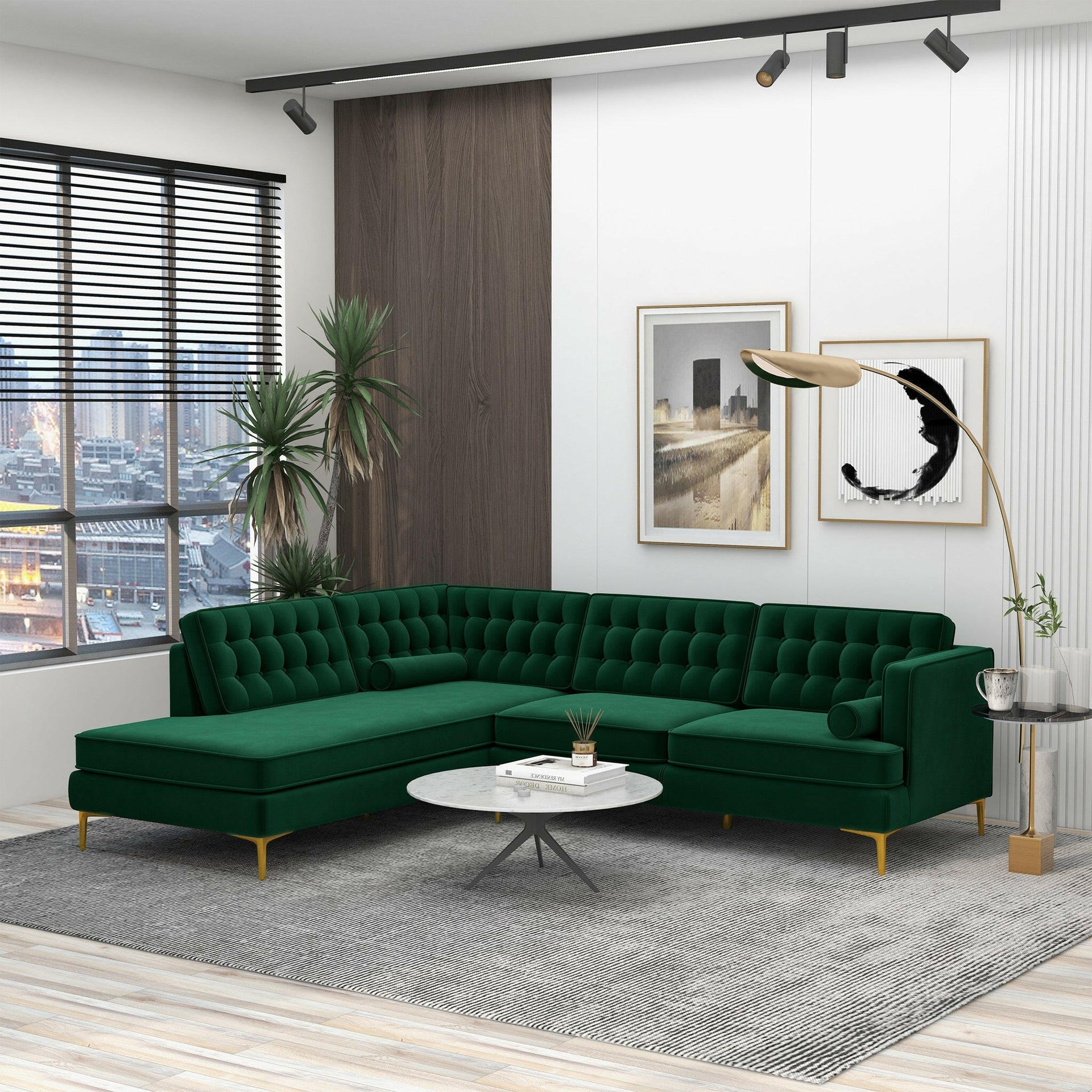 Brooke Green Sectional Sofa (Left Facing).