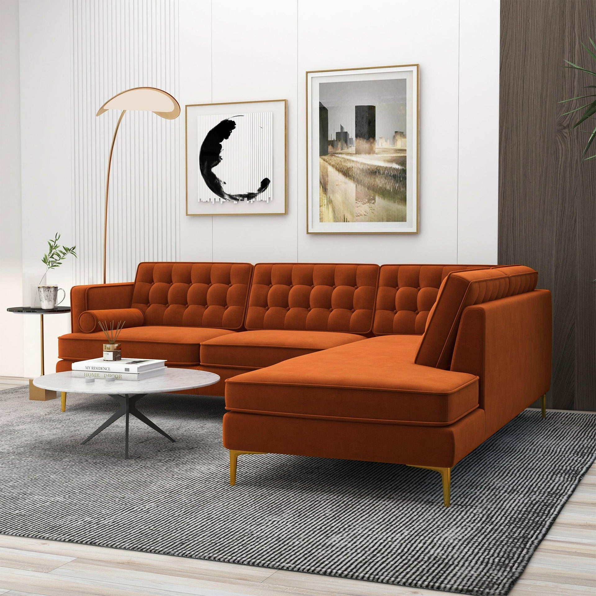 Brooke Burnt Orange Sectional Sofa (Right Facing).