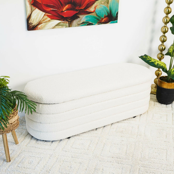 Cabana White Boucle Bench w/Storage.