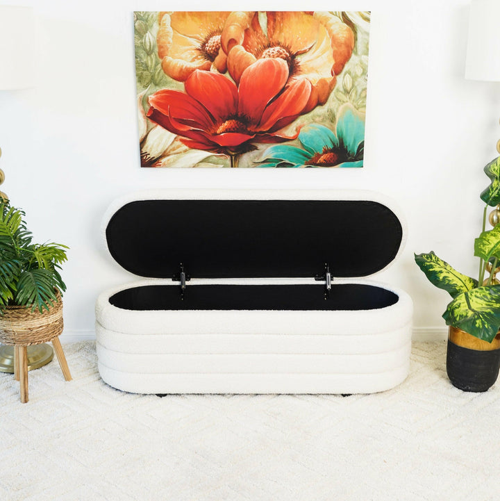 Cabana White Boucle Bench w/Storage.