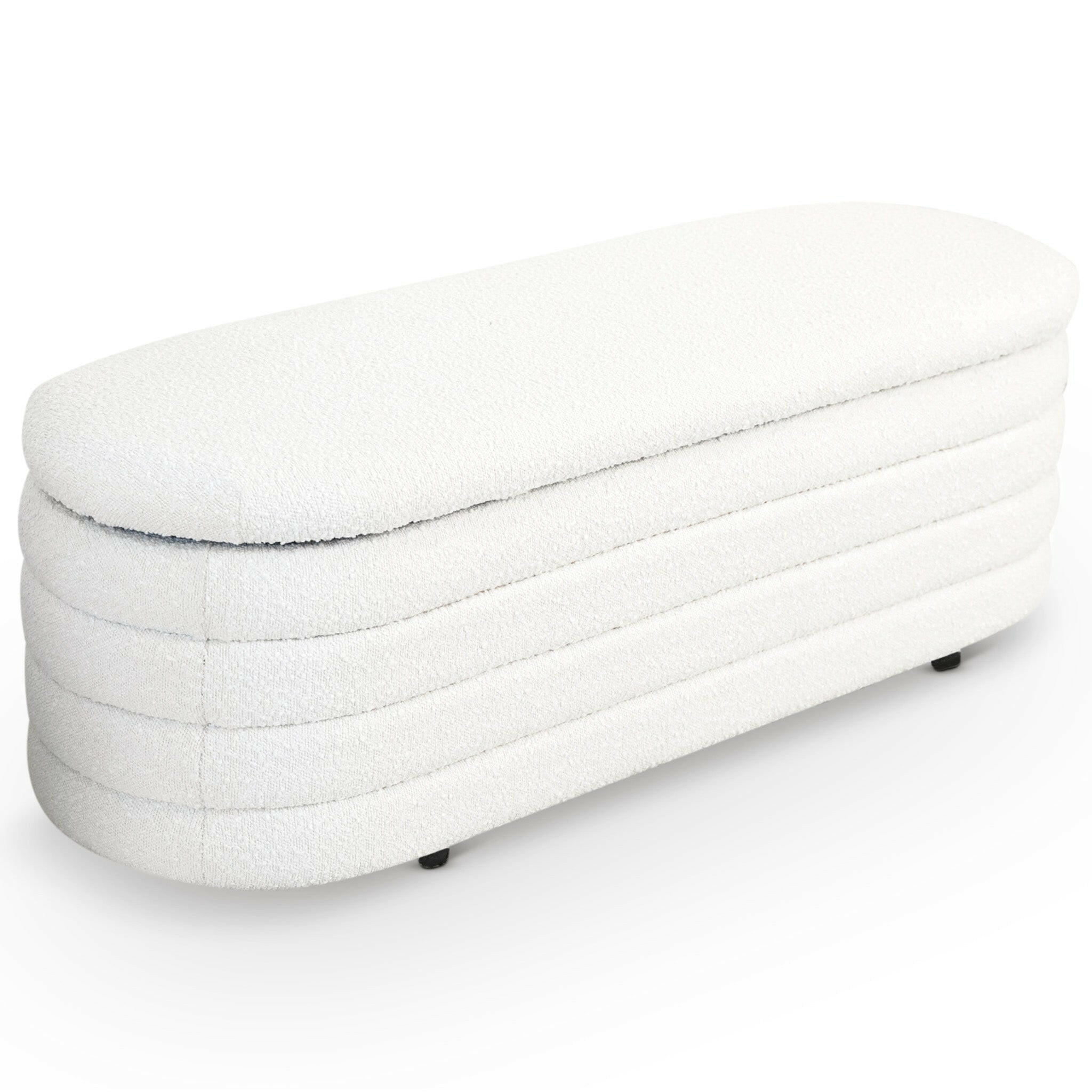 Cabana White Boucle Bench w/Storage.