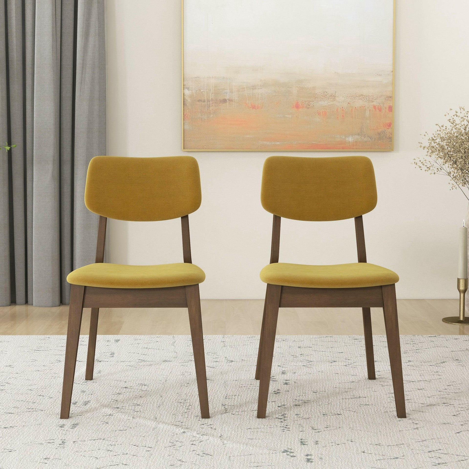 Carlos Dark Yellow Velvet Solid Back Side Chair (Set Of 2).