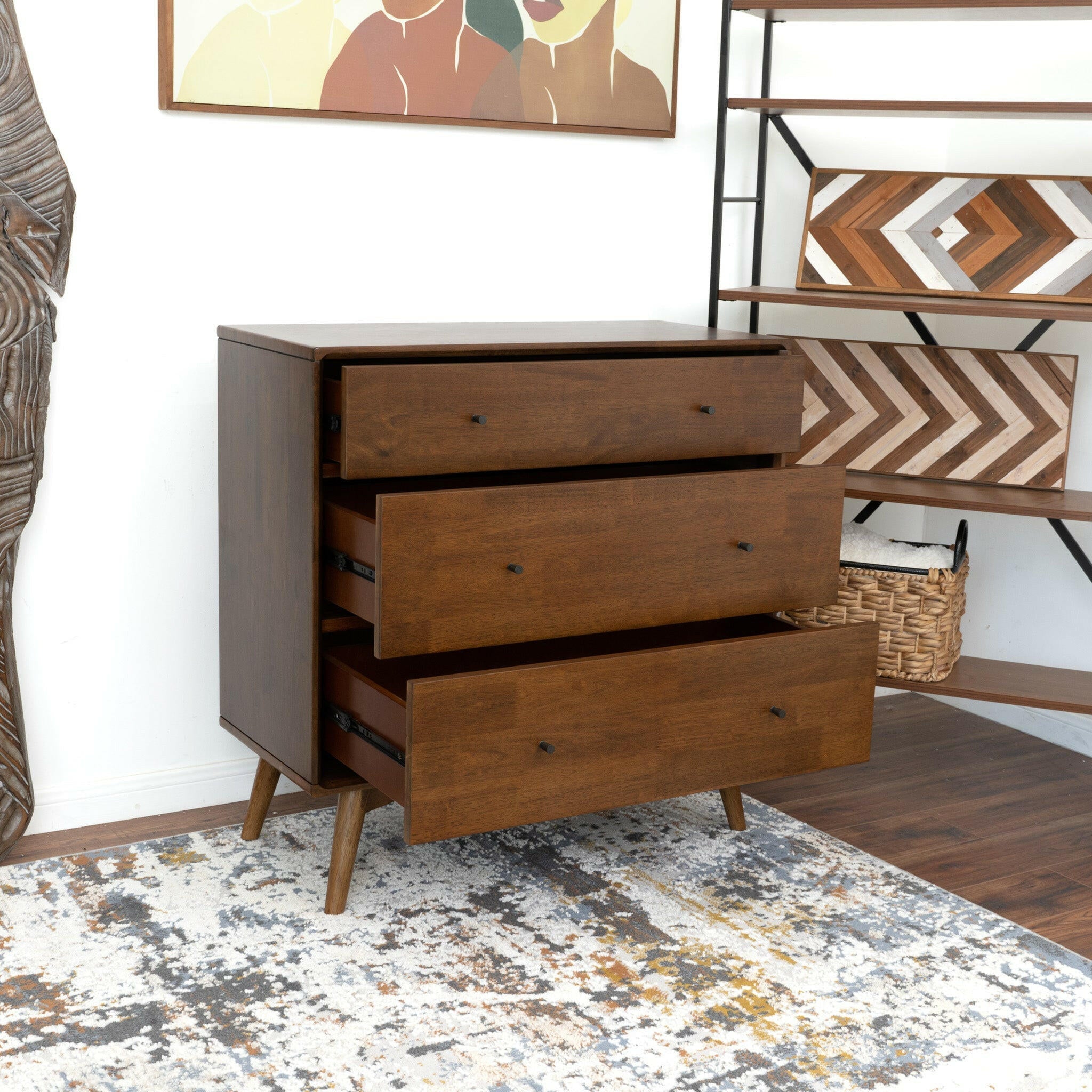 Caroline Mid Century Modern Solid Wood Dresser 3-Drawer.