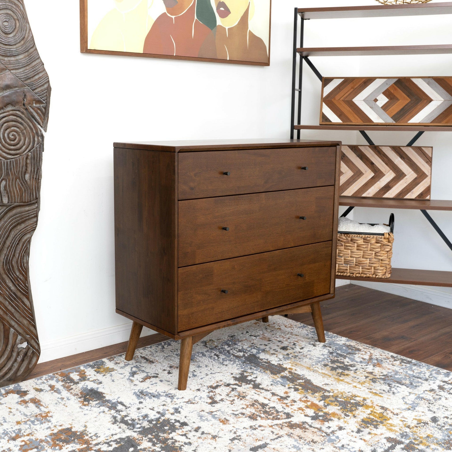 Caroline Mid Century Modern Solid Wood Dresser 3-Drawer.