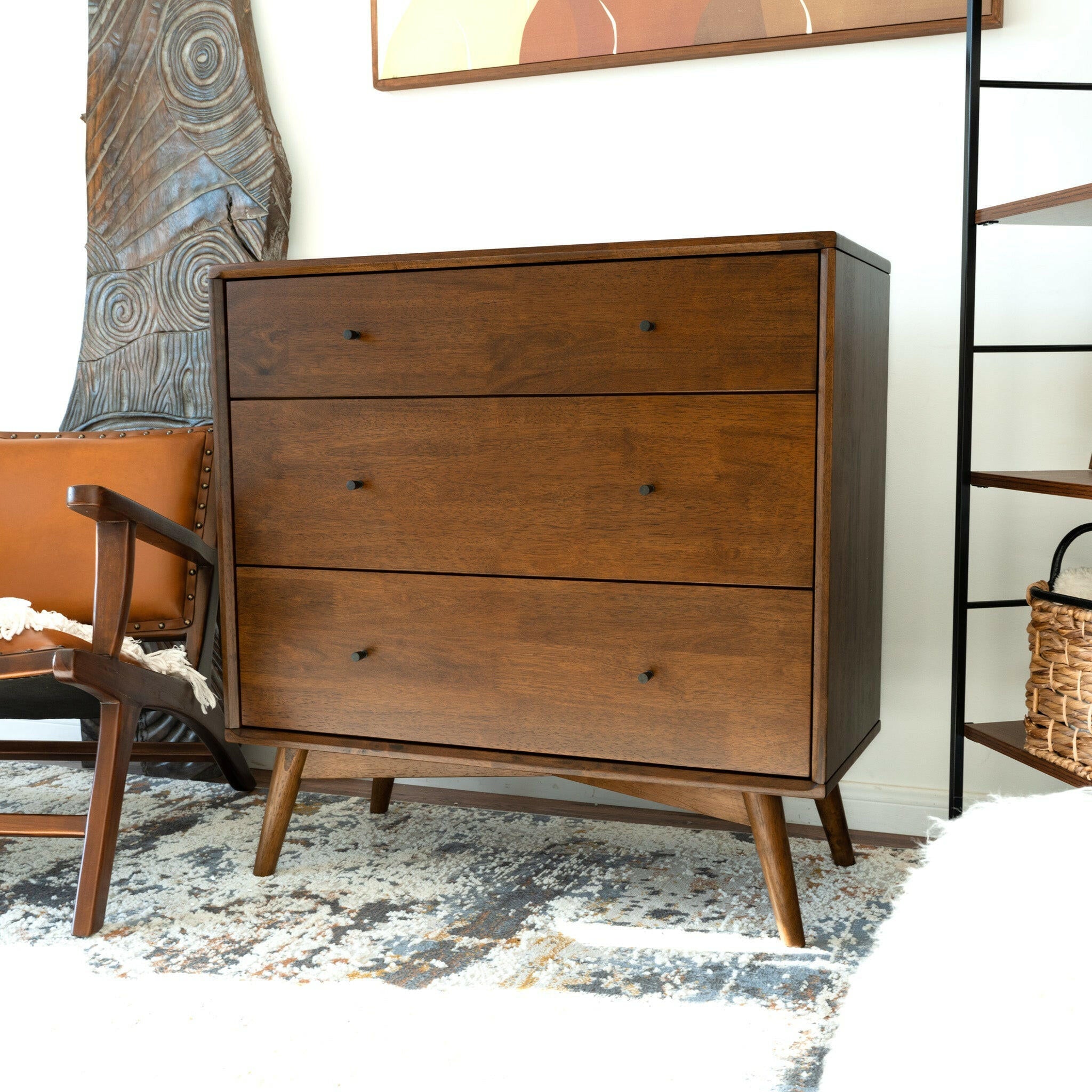 Caroline Mid Century Modern Solid Wood Dresser 3-Drawer.