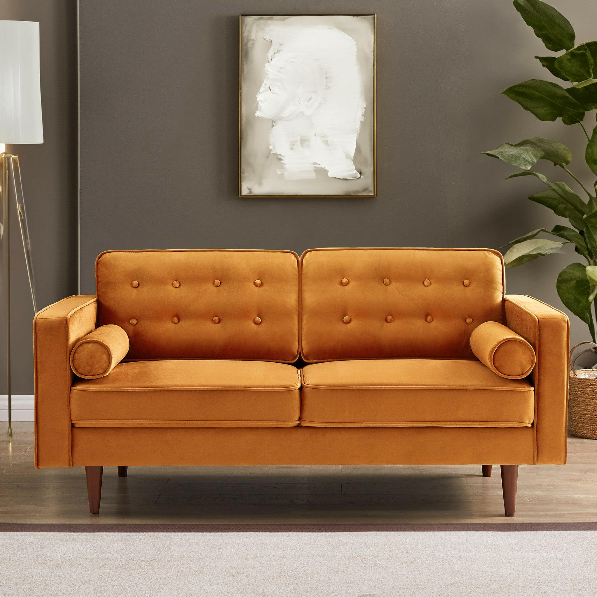 Casey Orange Velvet Loveseat.