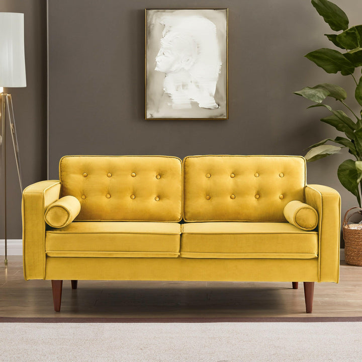 Casey Yellow Velvet Loveseat.