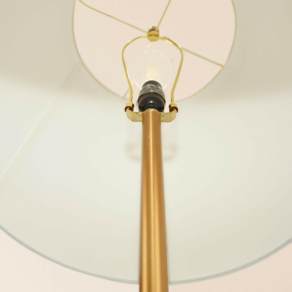 Celestial Modern Floor Lamp with Brass Accent Table with Large White Shade.