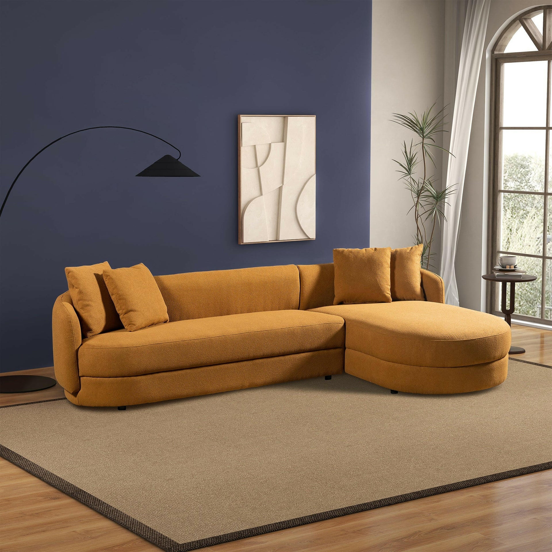 Chandler Cognac Boucle Right Sectional Sofa.