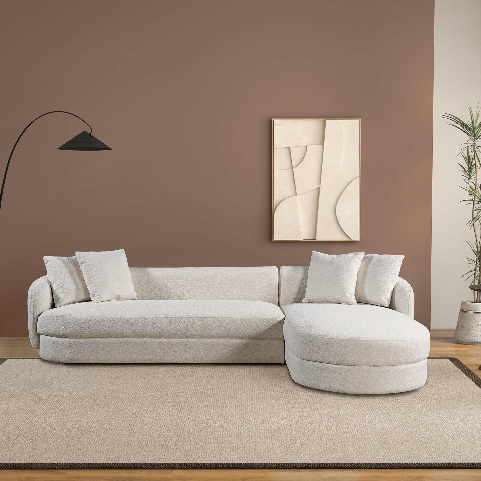 Chandler Cream Boucle Right Sectional Sofa.