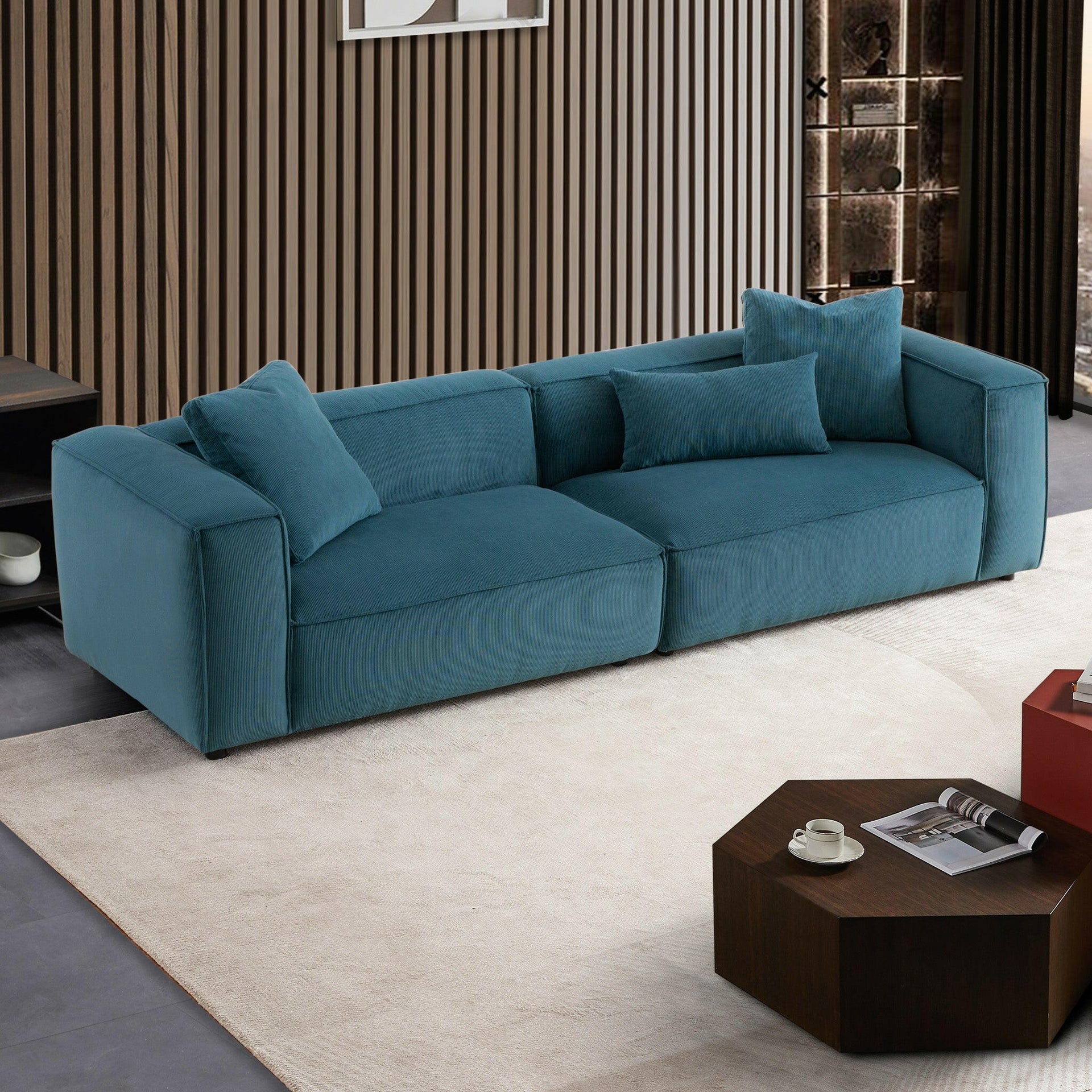 Conner Blue Corduroy Sofa 110".