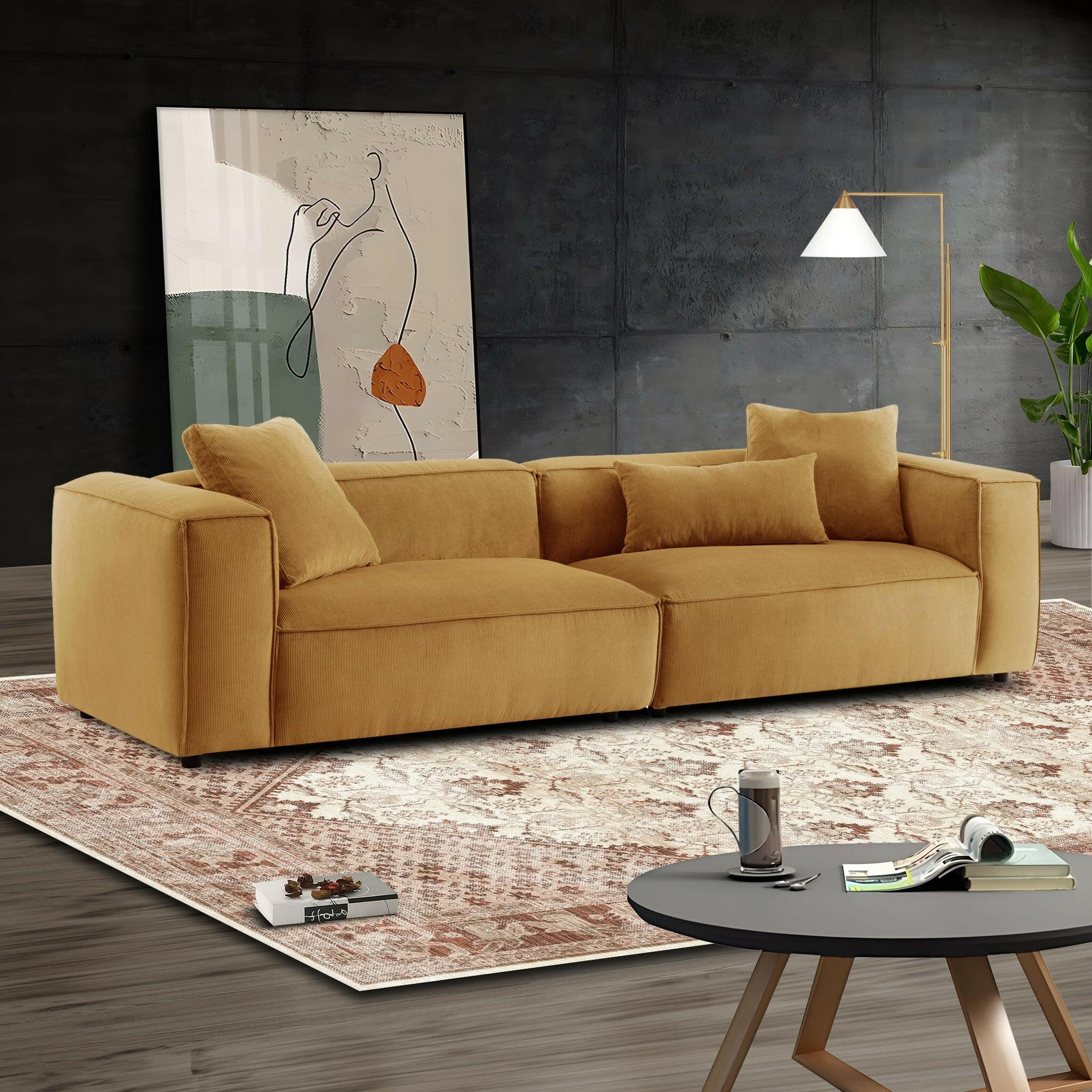 Conner Cognac Corduroy Sofa 110".