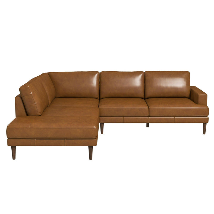 Corbin Left-Facing Tan Leather Sectional Sofa.