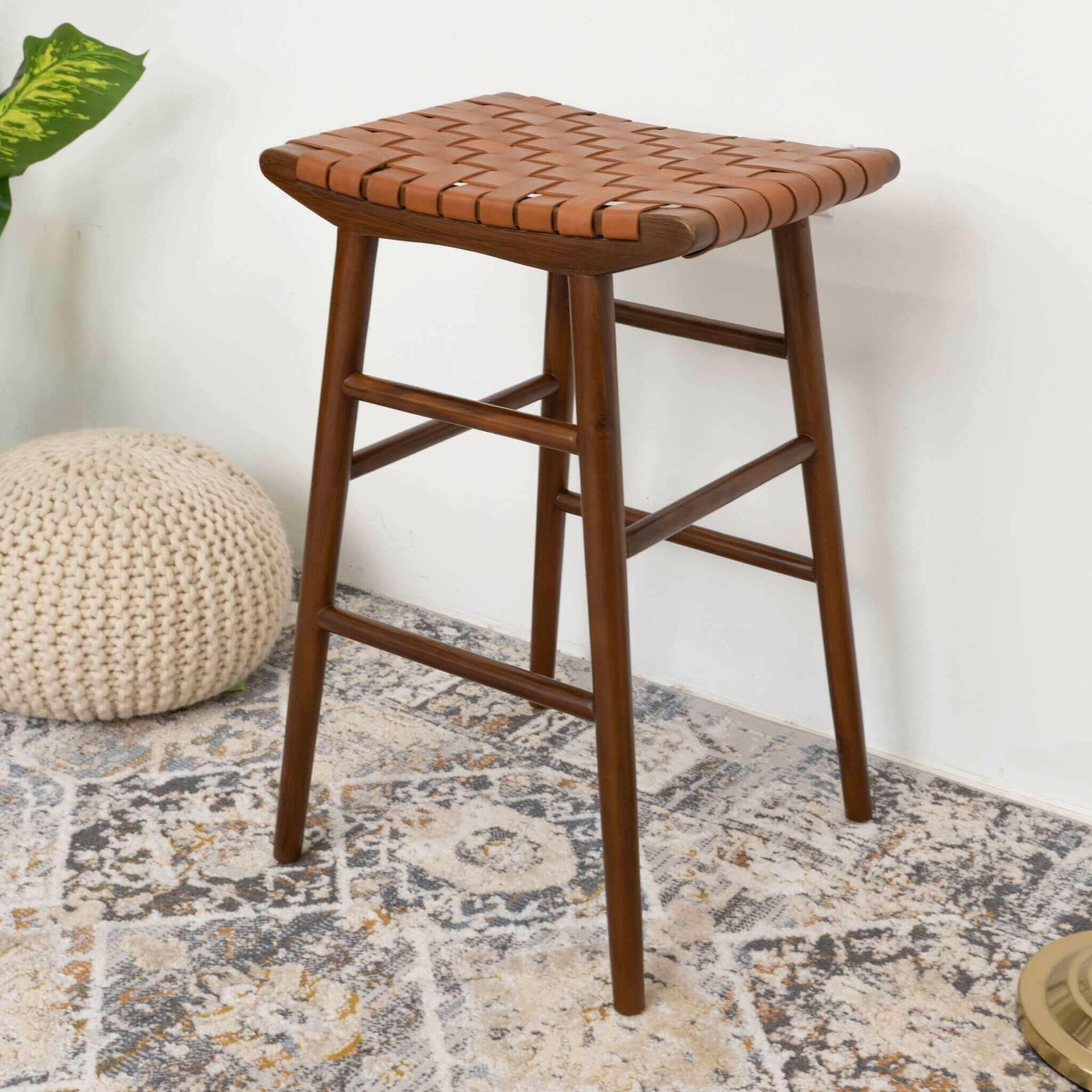 Maya 30" Genuine Leather Stool In Tan.