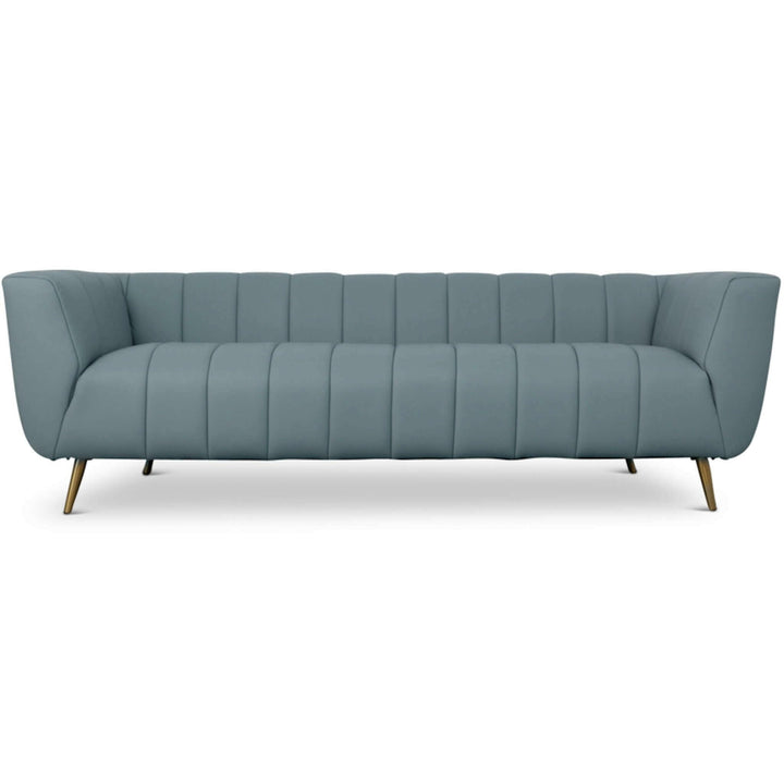 LaMattina Genuine Italian Blue Leather Channel Tufted Sofa.