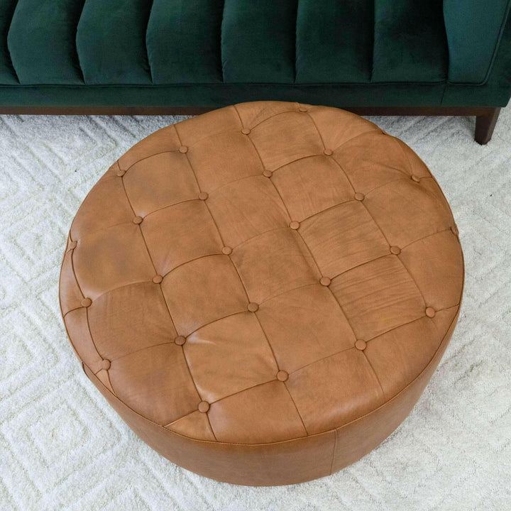 Seletar Tan Leather Ottoman.