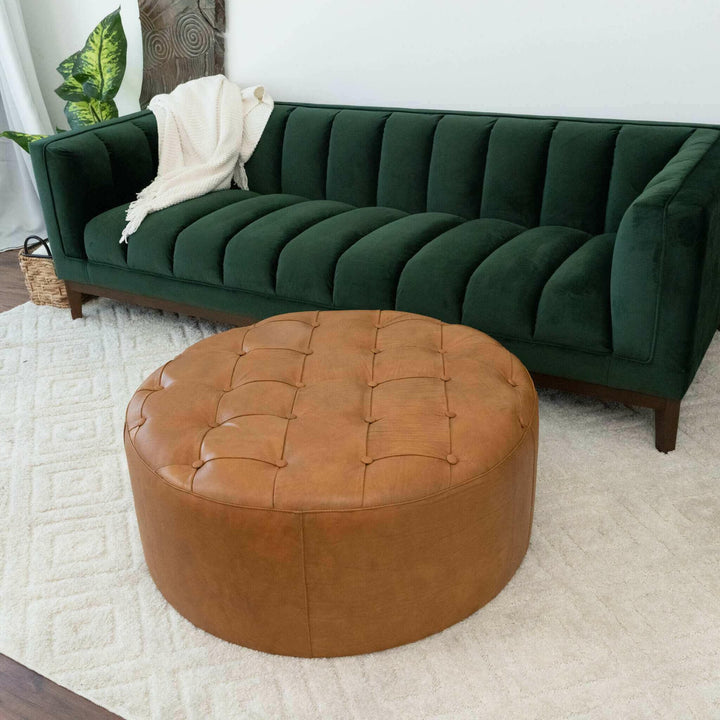 Seletar Tan Leather Ottoman.