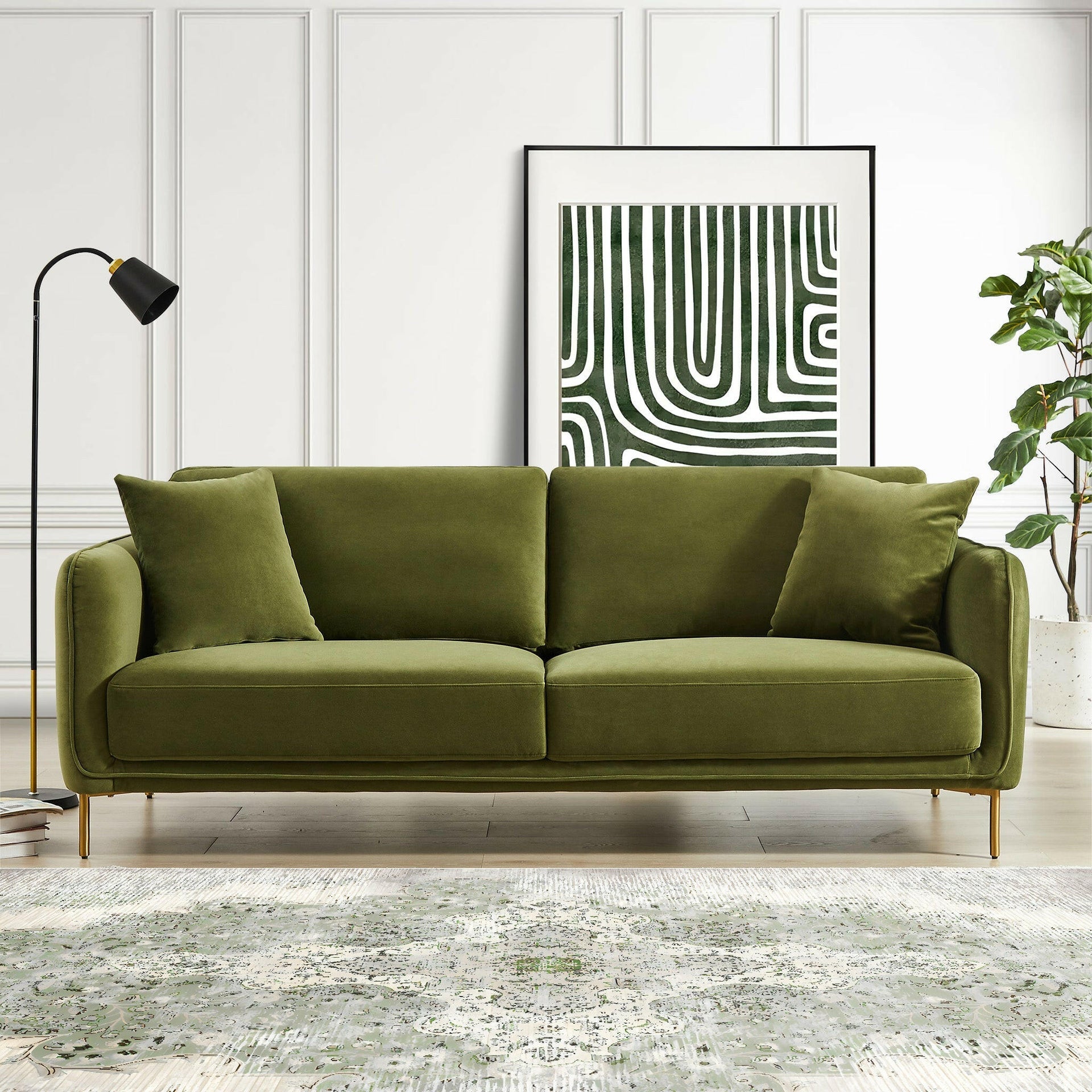 Danton Olive Green Velvet Sofa.