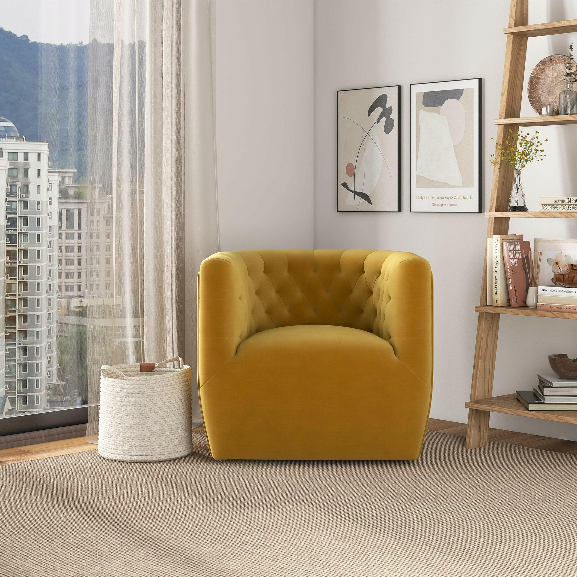 Delaney Gold Velvet Swivel Chair.