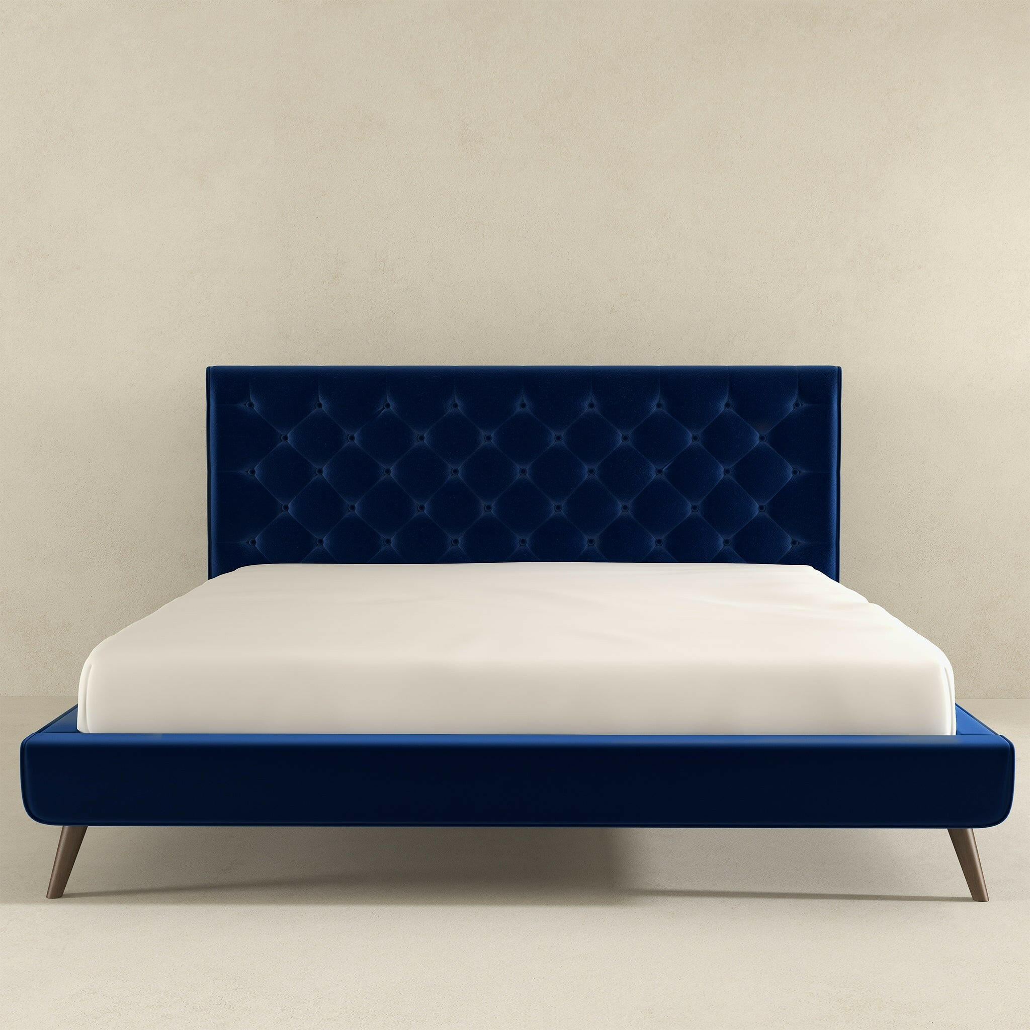 Dillon Blue Velvet King Platform Bed.