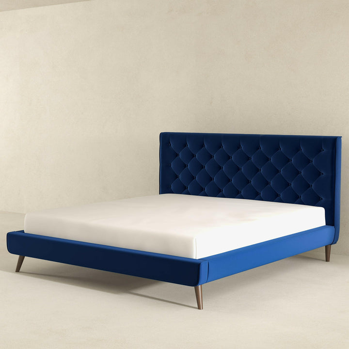 Dillon Blue Velvet King Platform Bed.