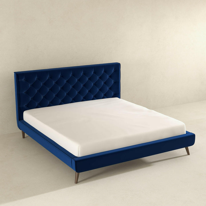 Dillon Blue Velvet King Platform Bed.