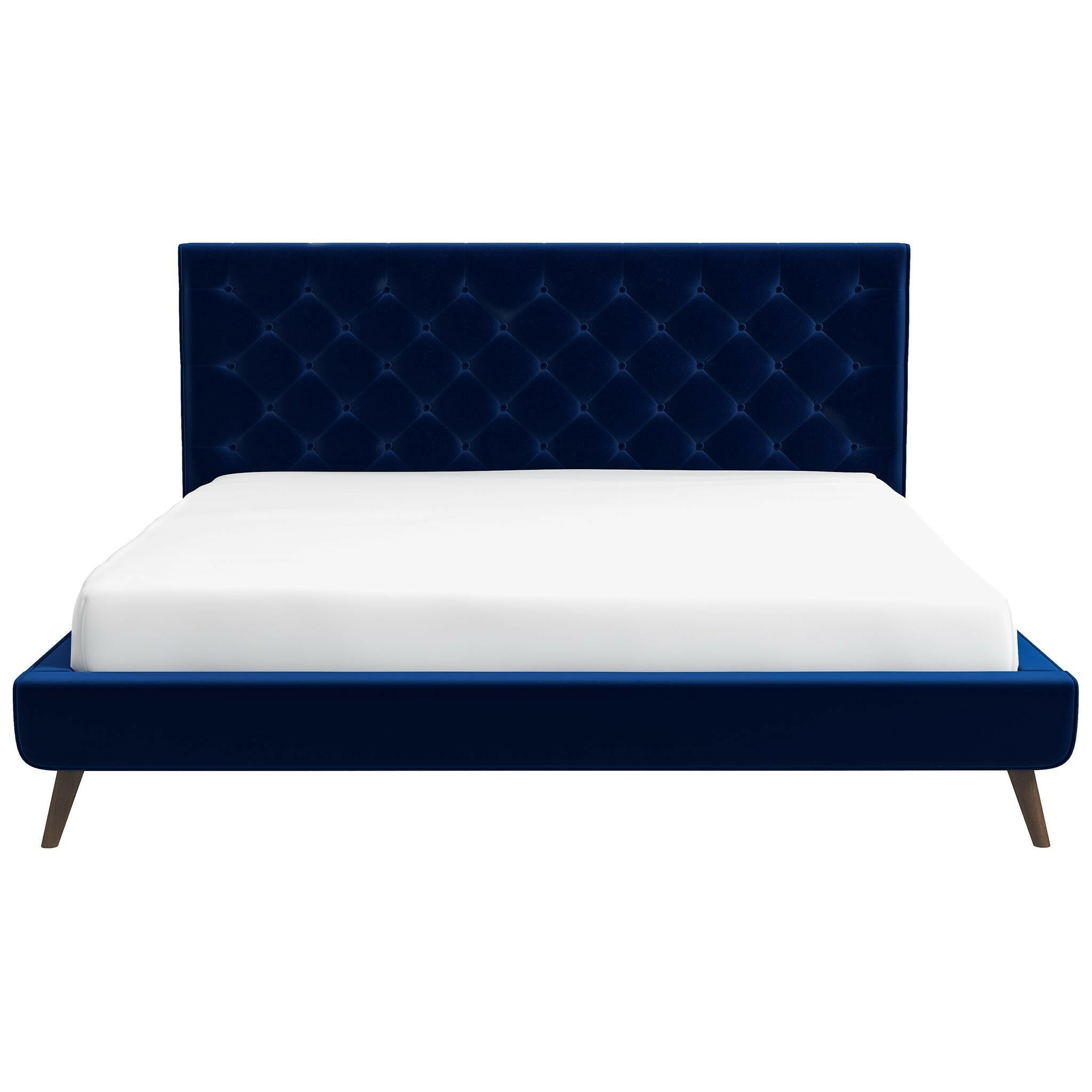 Dillon Blue Velvet King Platform Bed.