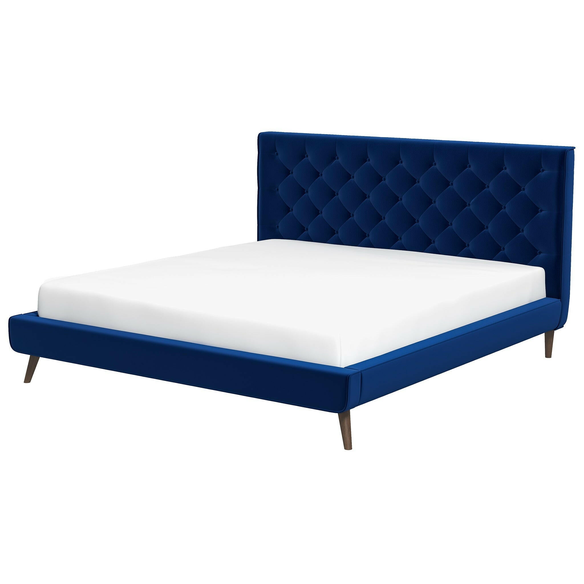 Dillon Blue Velvet King Platform Bed.