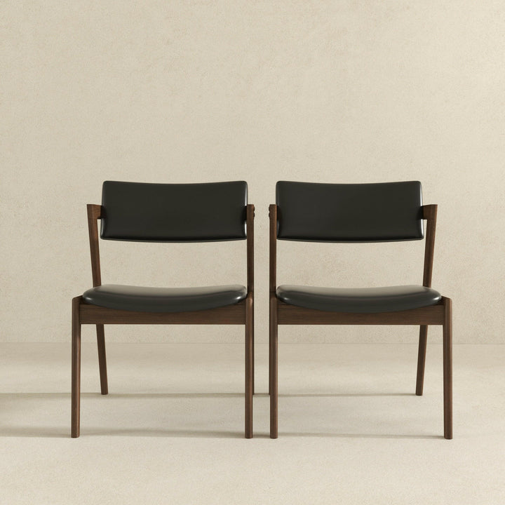 Edwin Mid Century Modern Black Vegan Leather Dining Chair (Set Of 2).