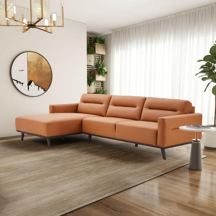 Ella L-Shaped Cognac PU Leather Left Sectional Couch.