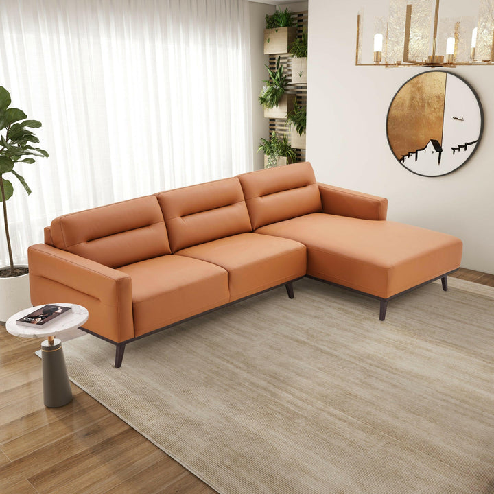 Ella L-Shaped Cognac PU Leather Right Sectional Couch.