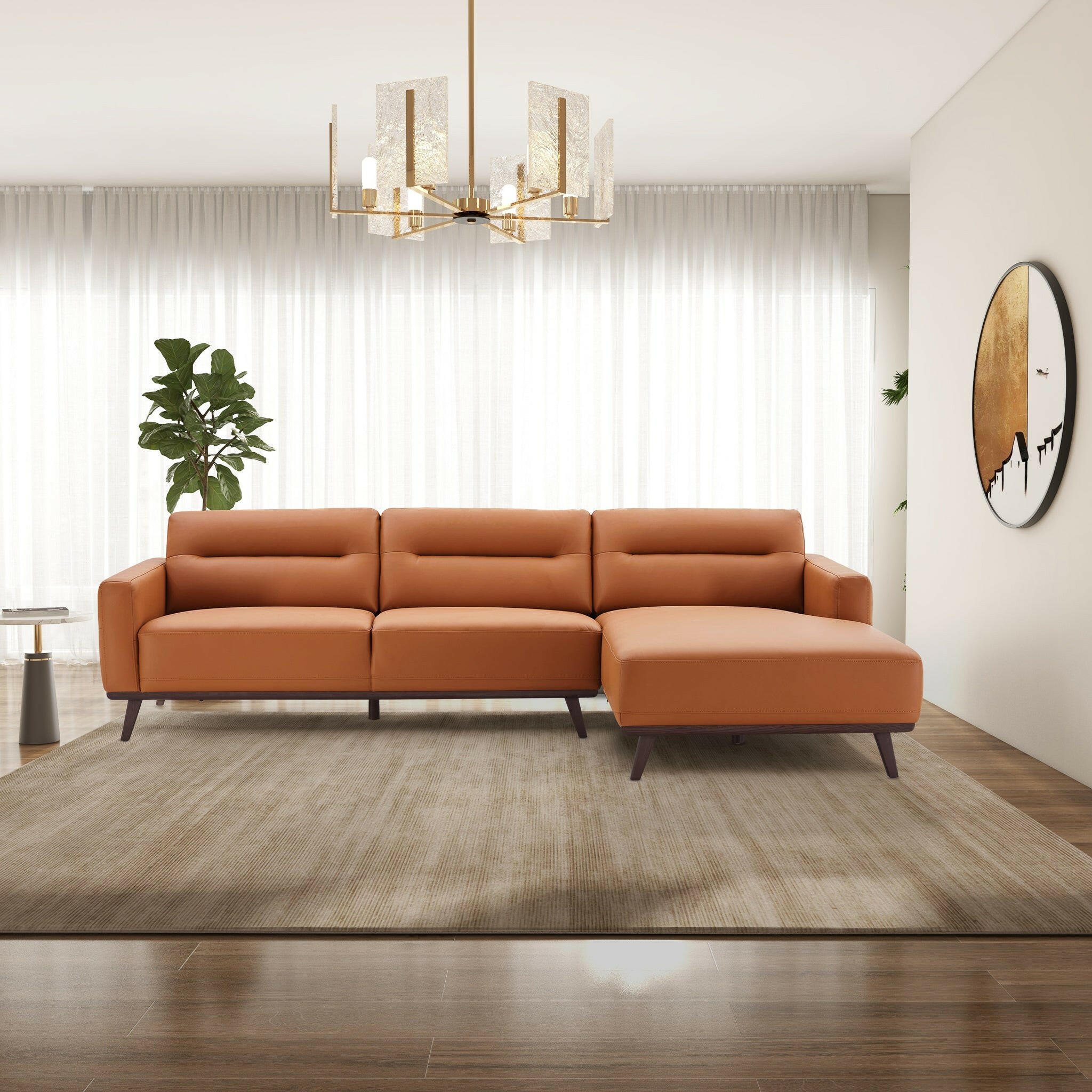 Ella L-Shaped Cognac PU Leather Right Sectional Couch.