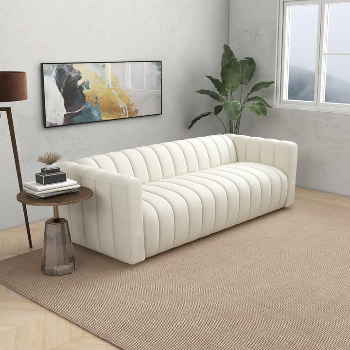 Elrosa Channel Tufted Beige Boucle Sofa.