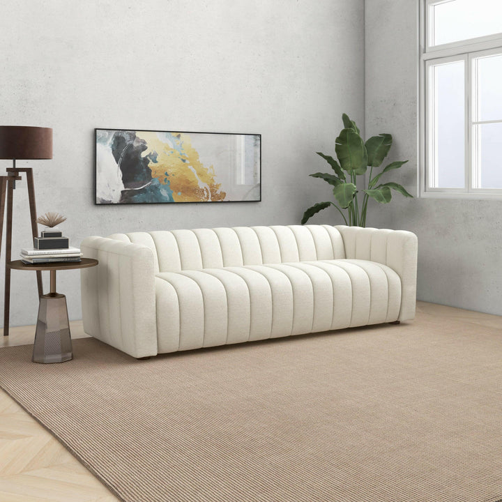 Elrosa Channel Tufted Beige Boucle Sofa.