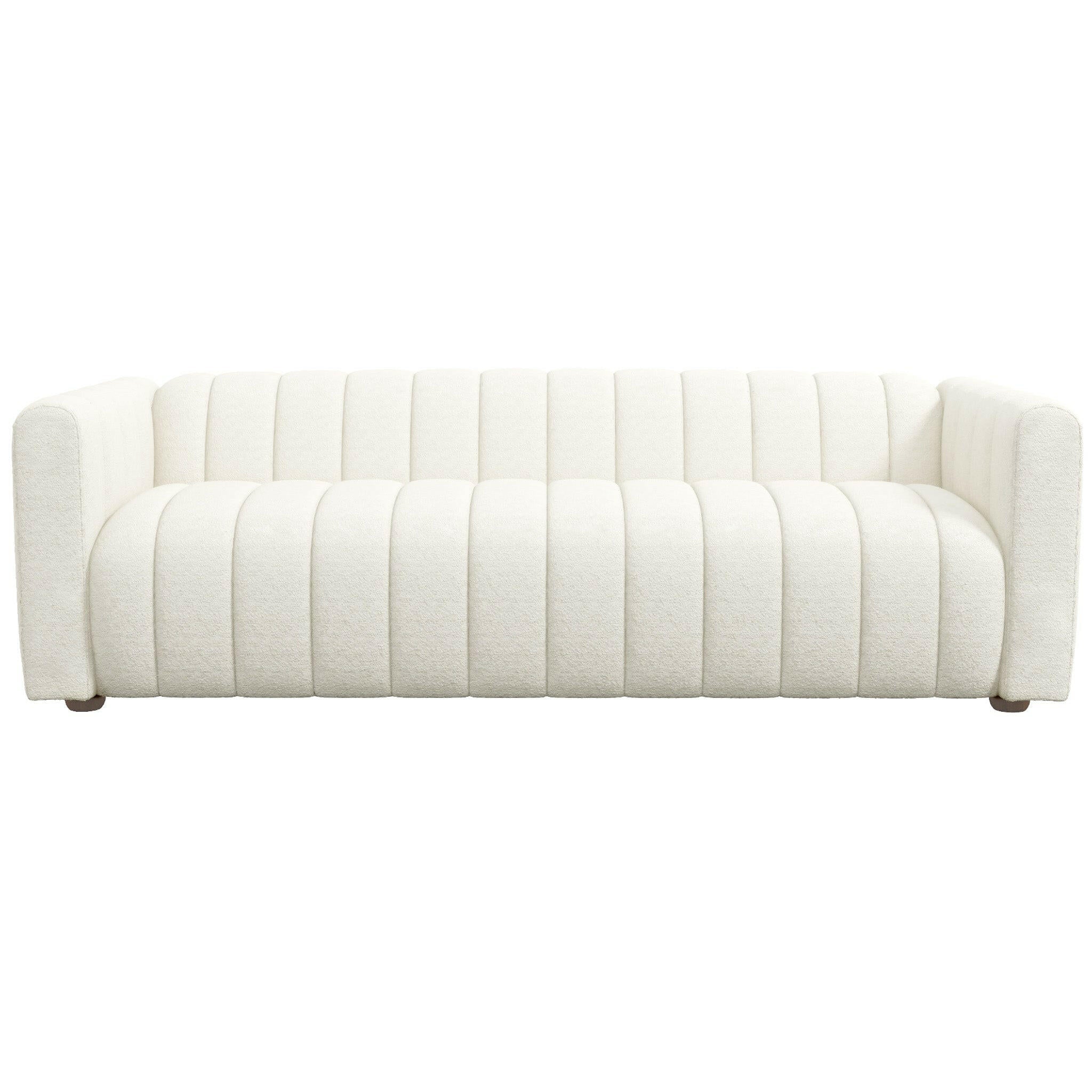 Elrosa Channel Tufted Beige Boucle Sofa.