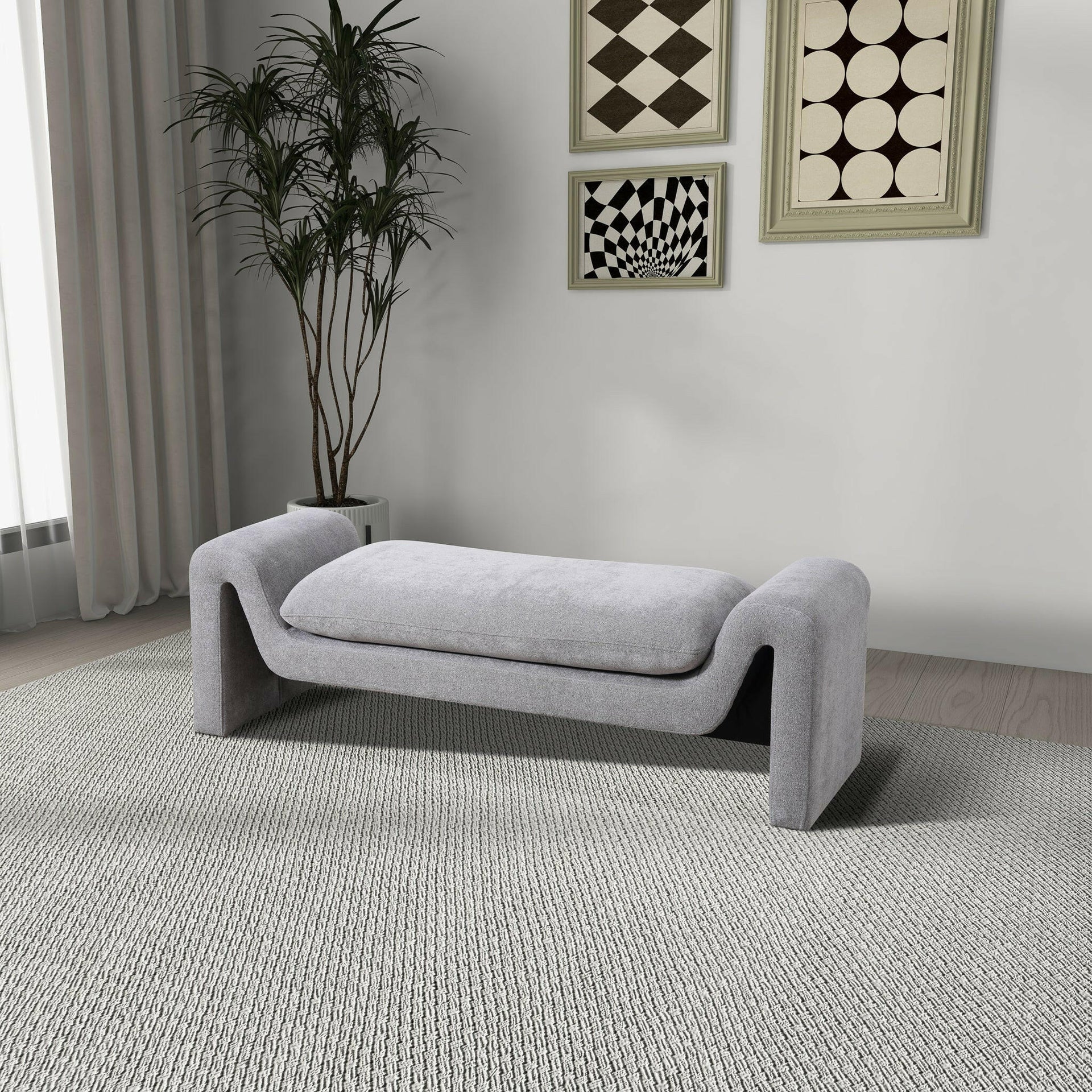 Emory Bench in Light Grey Boucle.