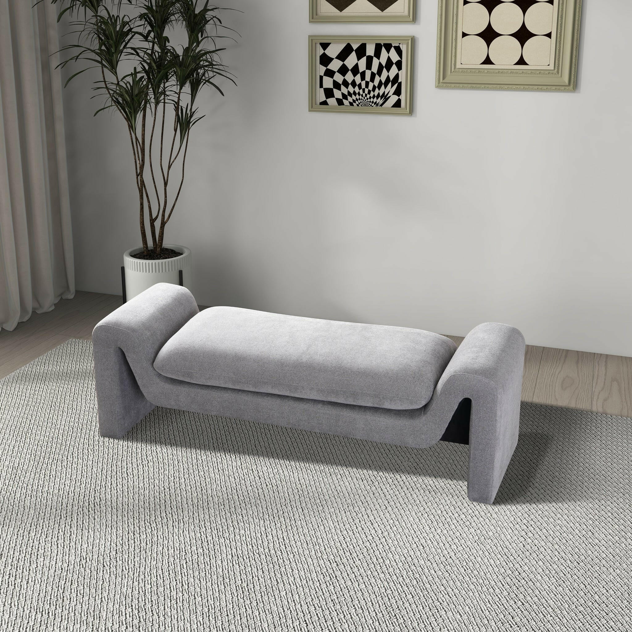 Emory Bench in Light Grey Boucle.